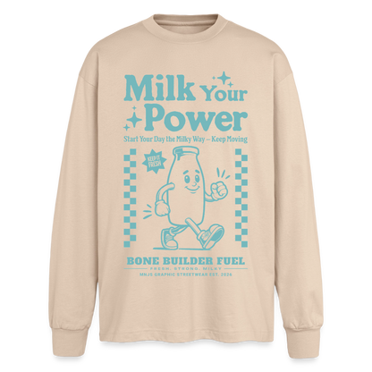 Milk Your Power Design – Oversized Langarmshirt - Sand