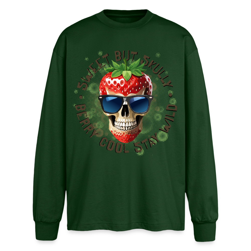 Strawberry Skull Design – Oversized Langarmshirt - Flaschengrün