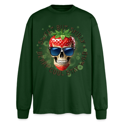 Strawberry Skull Design – Oversized Langarmshirt - Flaschengrün