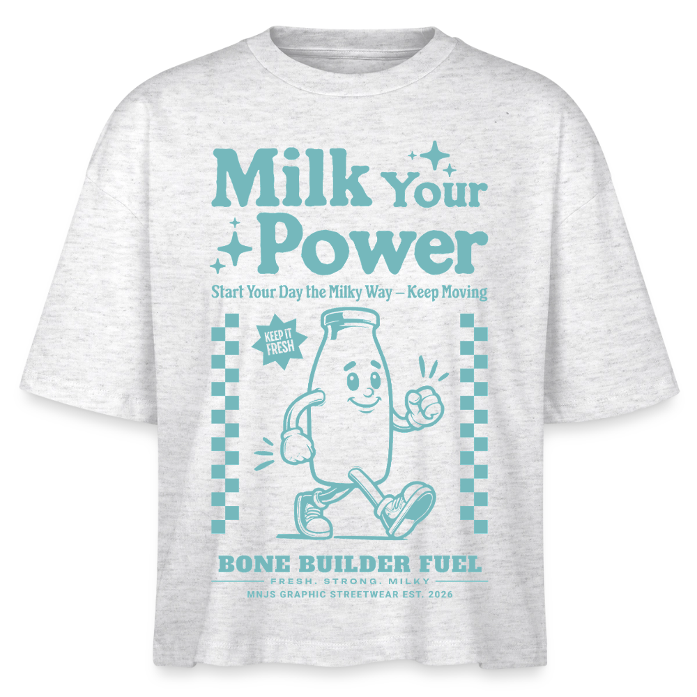 Milk Your Power Design – Frauen Boxy Bio-T-Shirt - Weiß meliert