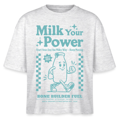 Milk Your Power Design – Frauen Boxy Bio-T-Shirt - Weiß meliert