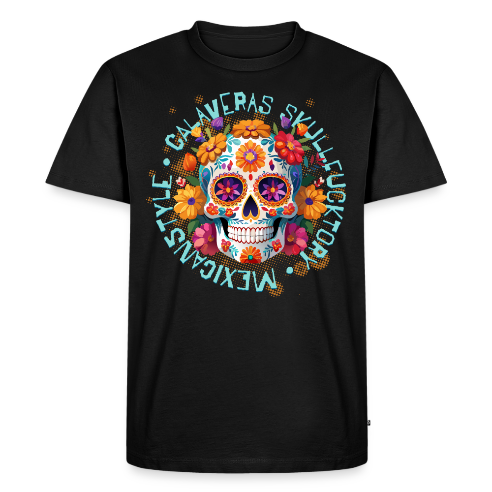 Sugar Skull Blumen Design – Männer Premium T-Shirt - Schwarz