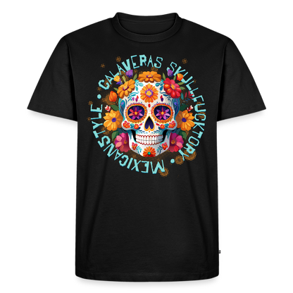 Sugar Skull Blumen Design – Männer Premium T-Shirt - Schwarz