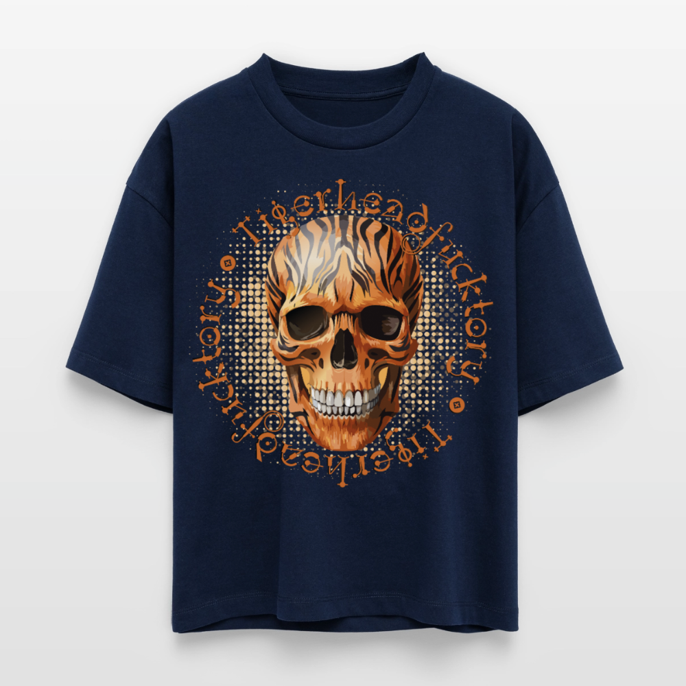Tiger skull Design – Frauen Boxy Bio-T-Shirt - Navy
