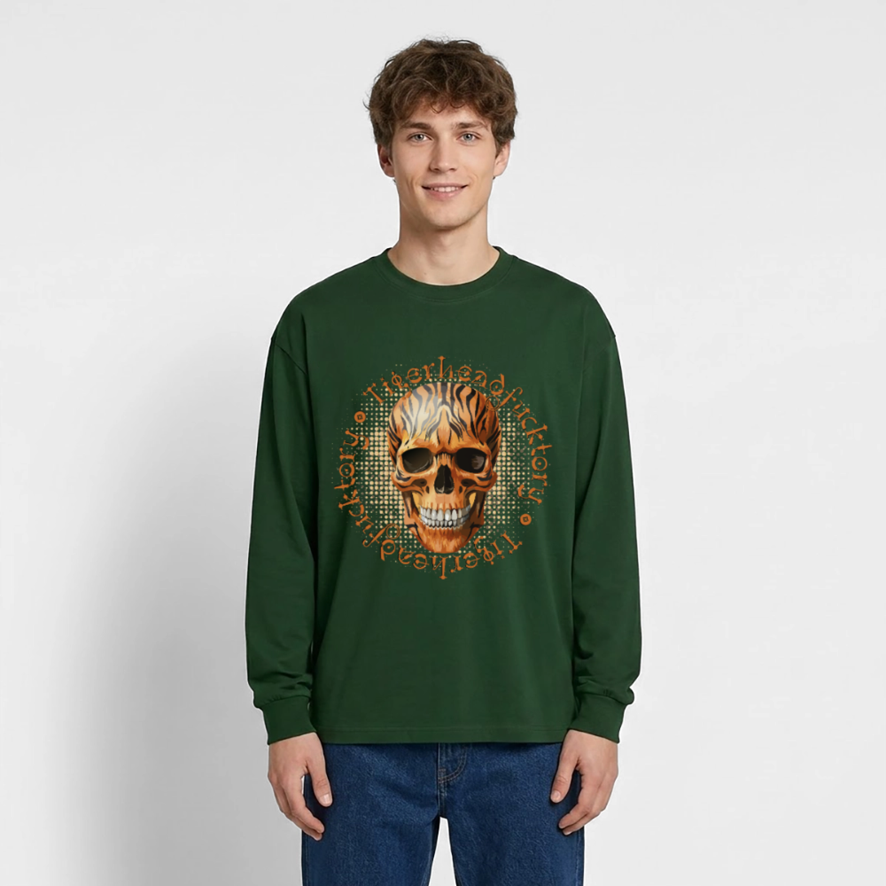 Tiger Skull Design – Oversized Langarmshirt - Flaschengrün