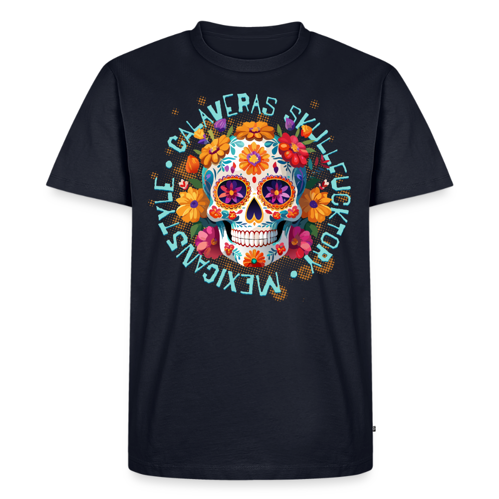 Sugar Skull Blumen Design – Männer Premium T-Shirt - Navy