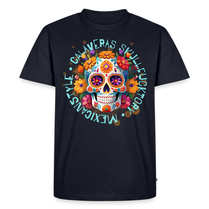 Sugar Skull Blumen Design – Männer Premium T-Shirt - Navy