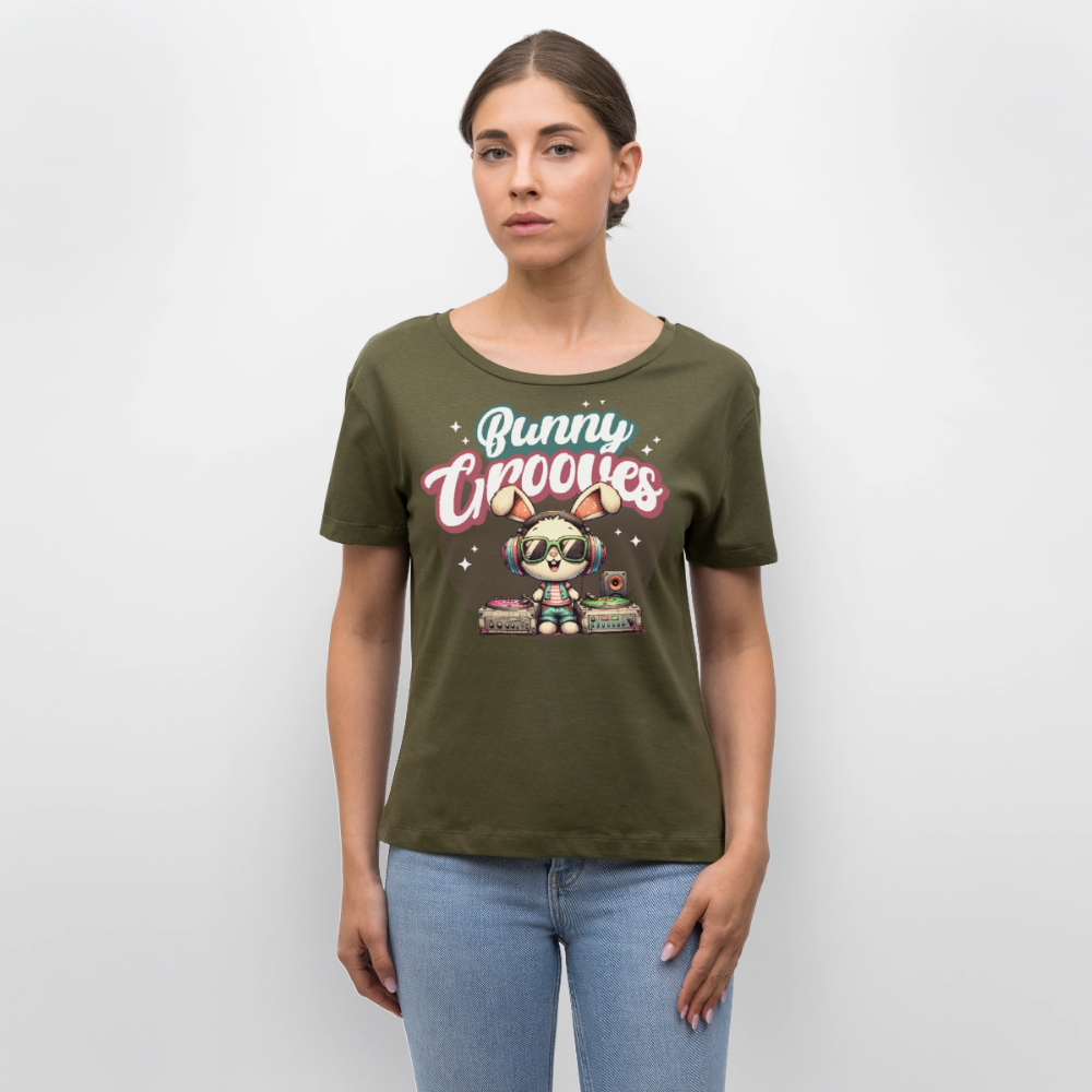 Bunny Grooves Design – Rundhals Frauen Bio-T-Shirt - Khaki