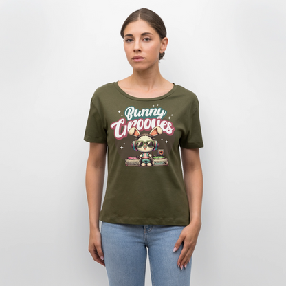 Bunny Grooves Design – Rundhals Frauen Bio-T-Shirt - Khaki