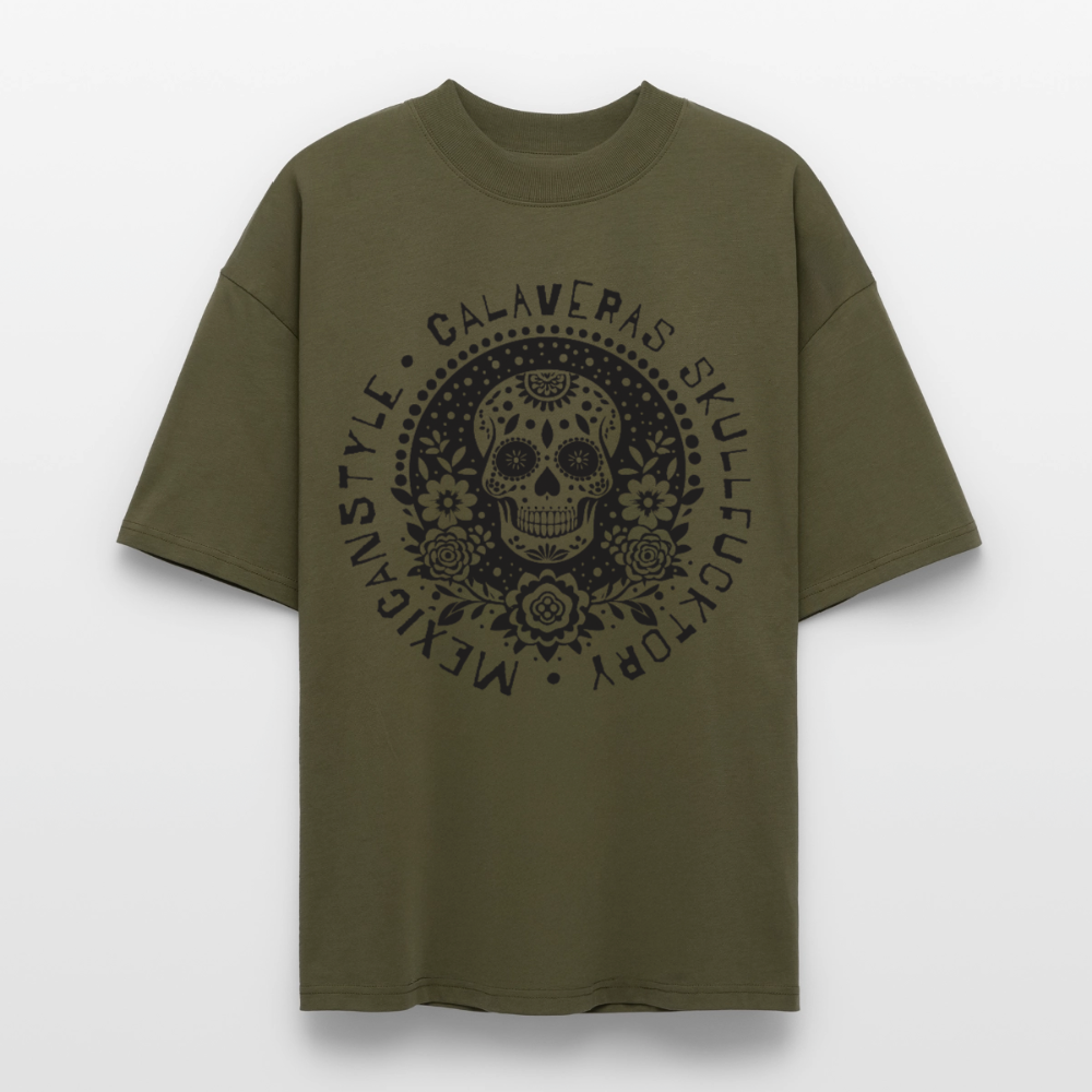 Sugar Skull Black Design - Oversized Unisex Bio T-Shirt - Khaki