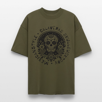 Sugar Skull Black Design - Oversized Unisex Bio T-Shirt - Khaki