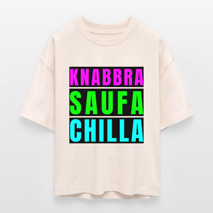 Knabbra Saufa Chilla Design – Frauen Boxy Bio-T-Shirt - Natur