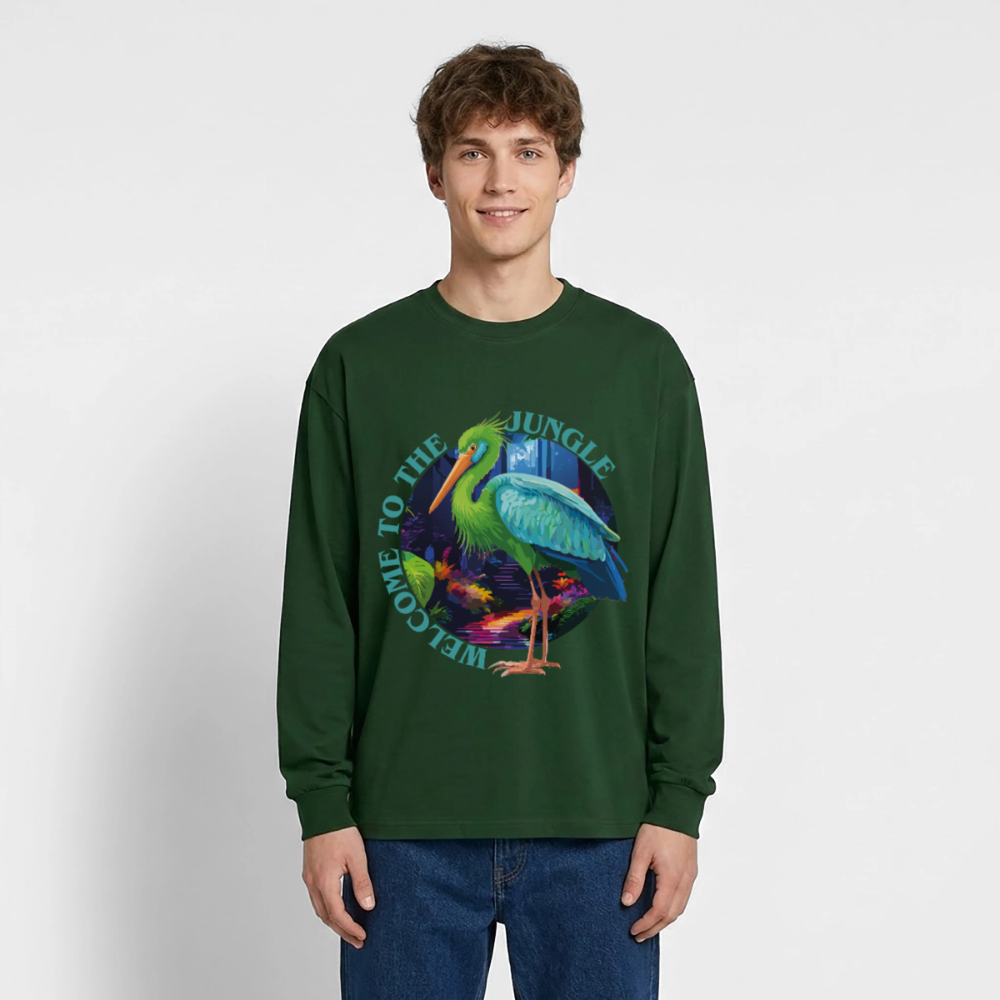 Jungle Design – Oversized Langarmshirt - Flaschengrün