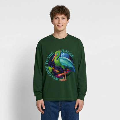 Jungle Design – Oversized Langarmshirt - Flaschengrün