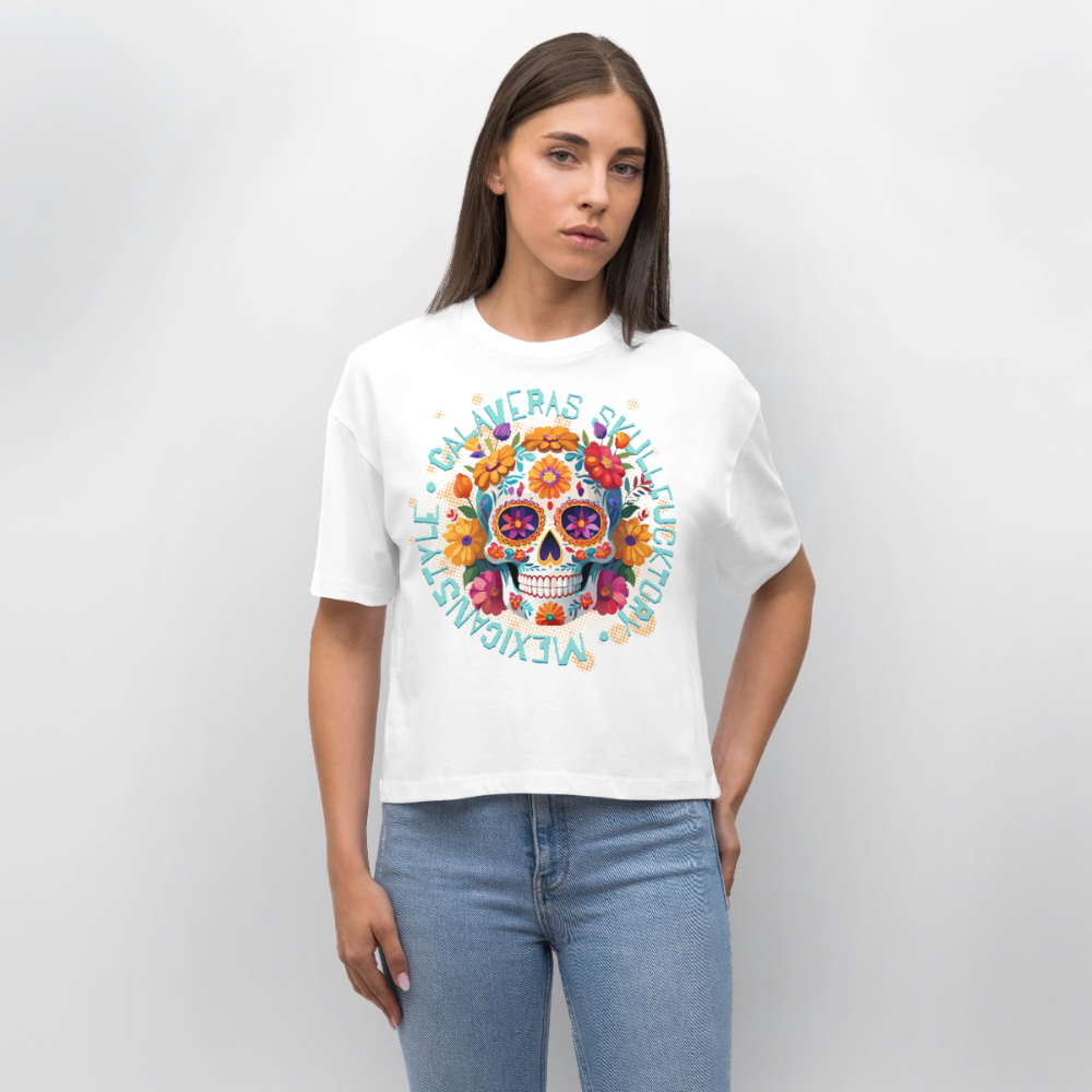 Sugar Skull Blumen Design - Frauen Boxy Bio-T-Shirt - Weiß