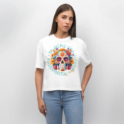 Sugar Skull Blumen Design - Frauen Boxy Bio-T-Shirt - Weiß
