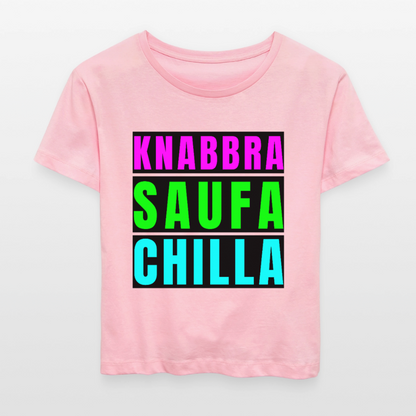 Knabbra Saufa Chilla Design – Rundhals Frauen Bio-T-Shirt - Hellrosa