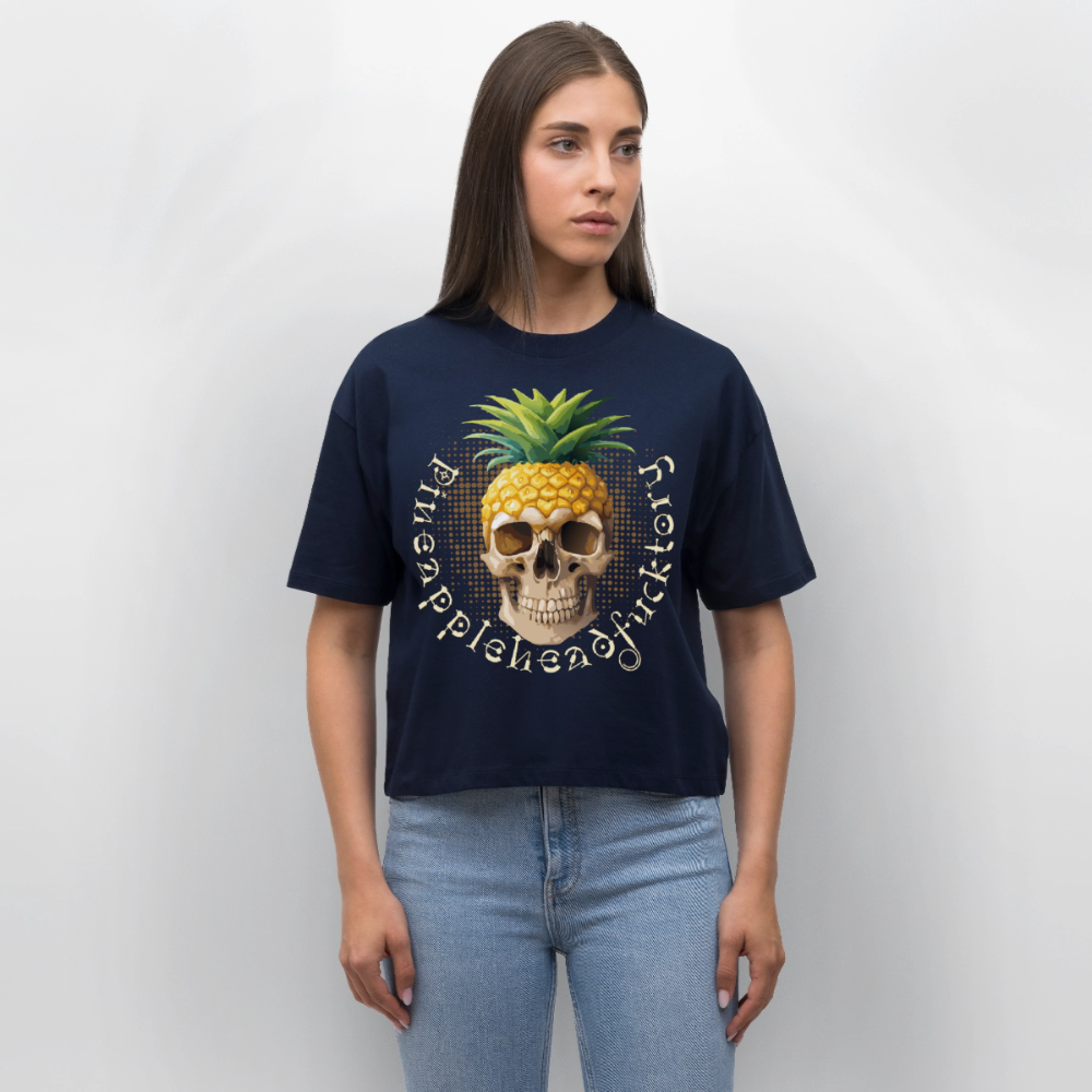Pineapple Skull Design - Frauen Boxy Bio-T-Shirt - Navy