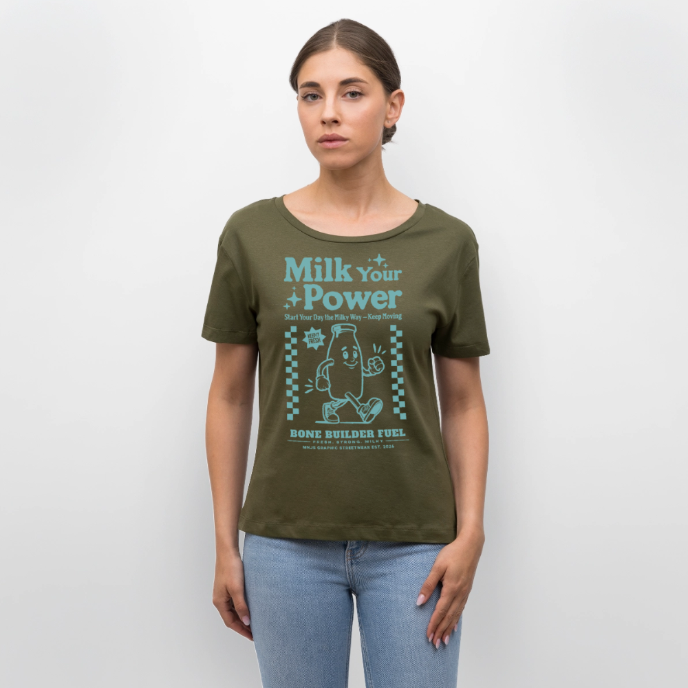 Milk Your Power Design – Rundhals Frauen Bio-T-Shirt - Khaki