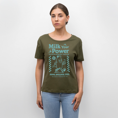 Milk Your Power Design – Rundhals Frauen Bio-T-Shirt - Khaki