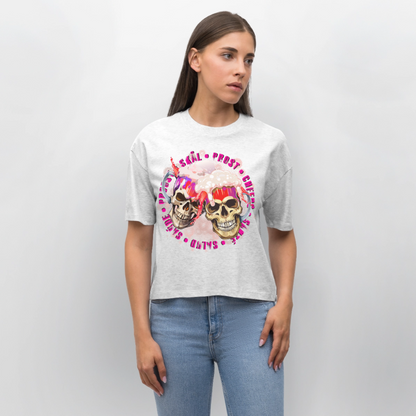 Party Skull Design Pink – Frauen Boxy Bio-T-Shirt - Weiß meliert