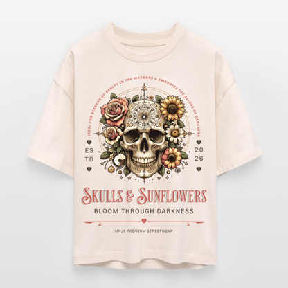 Skull & Sunflowers Design – Frauen Boxy Bio-T-Shirt - Natur