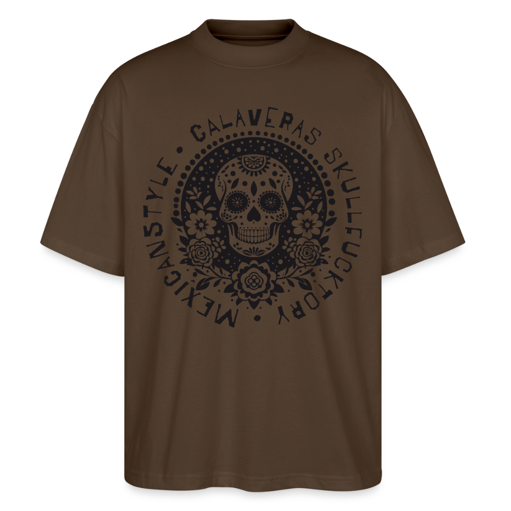 Sugar Skull Black Design - Oversized Unisex Bio T-Shirt - Dunkelbraun