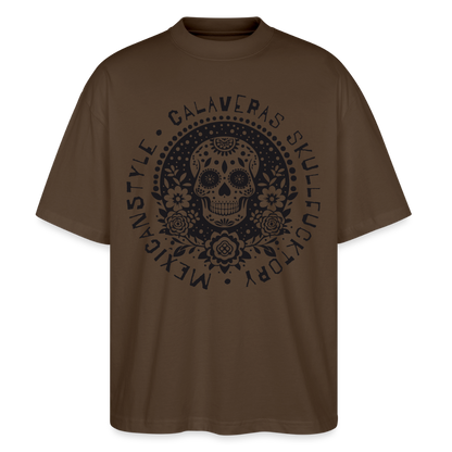 Sugar Skull Black Design - Oversized Unisex Bio T-Shirt - Dunkelbraun