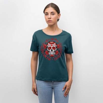 Sugar Skull Rosen Design - Rundhals Frauen Bio-T-Shirt - Dunkles Petrol