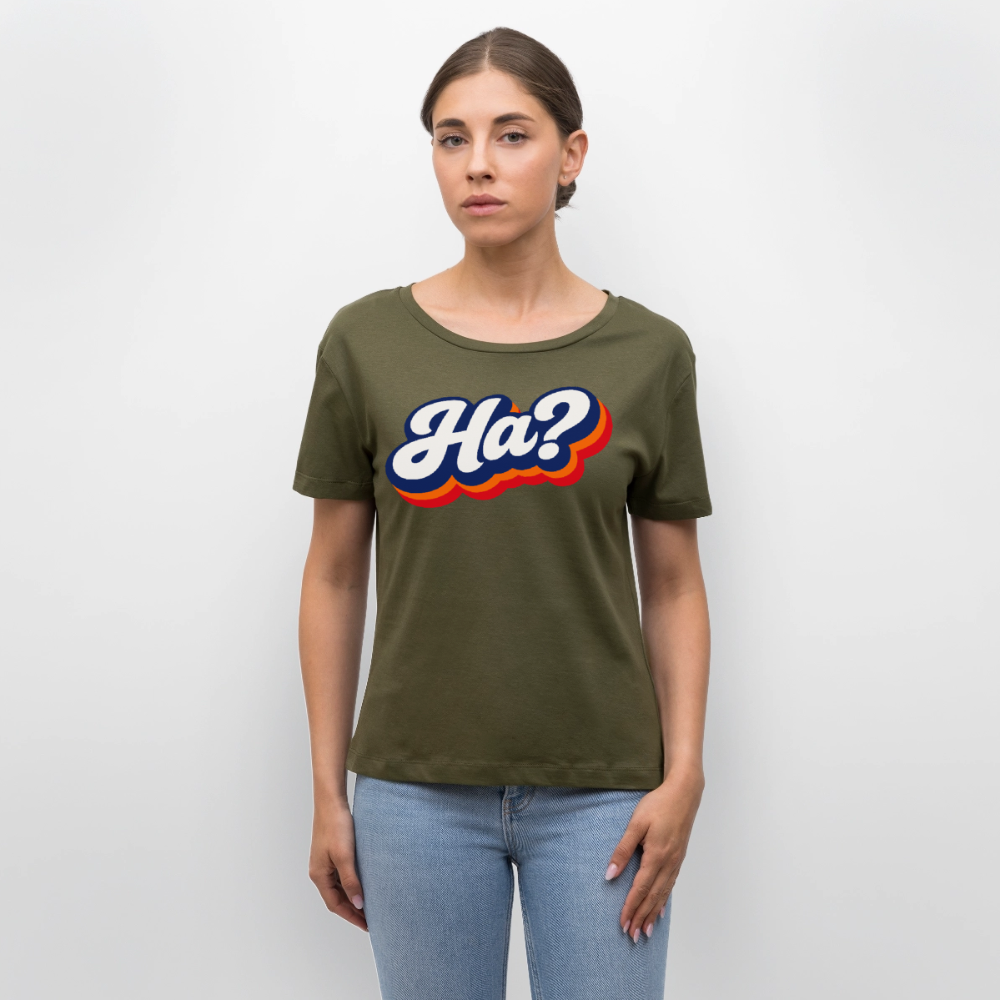Ha? Design – Rundhals Frauen Bio-T-Shirt - Khaki