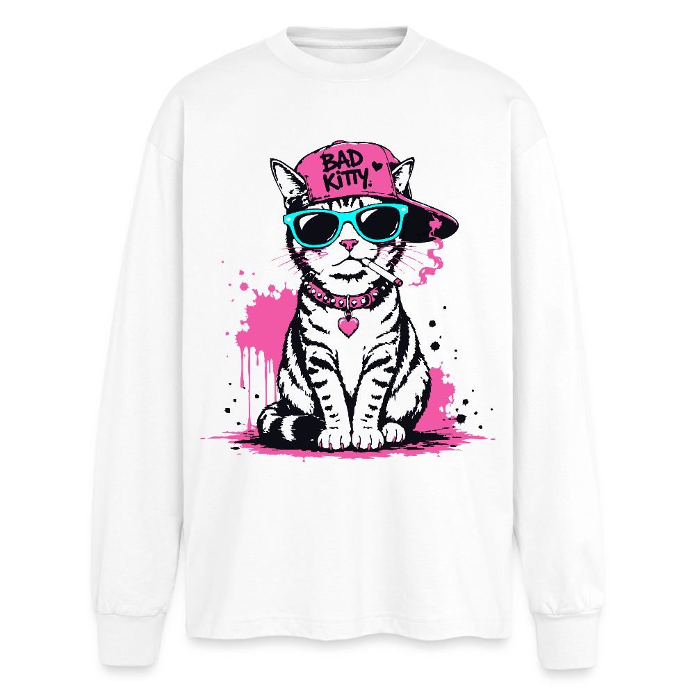 Bad Kitty Design – Oversized Langarmshirt - Weiß