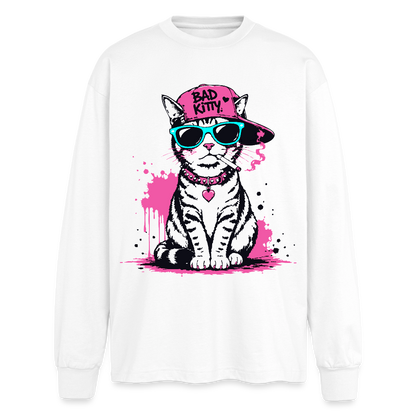 Bad Kitty Design – Oversized Langarmshirt - Weiß
