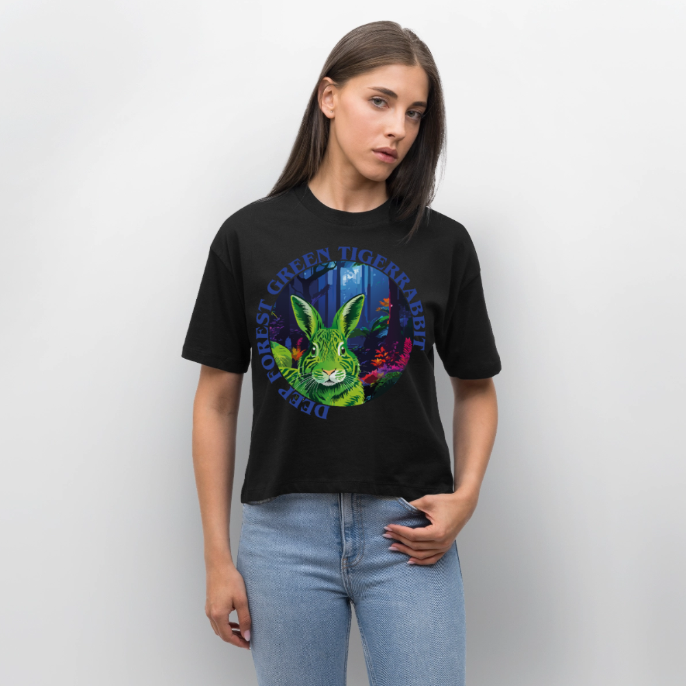 Tiger Rabbit Design – Frauen Boxy Bio-T-Shirt - Schwarz