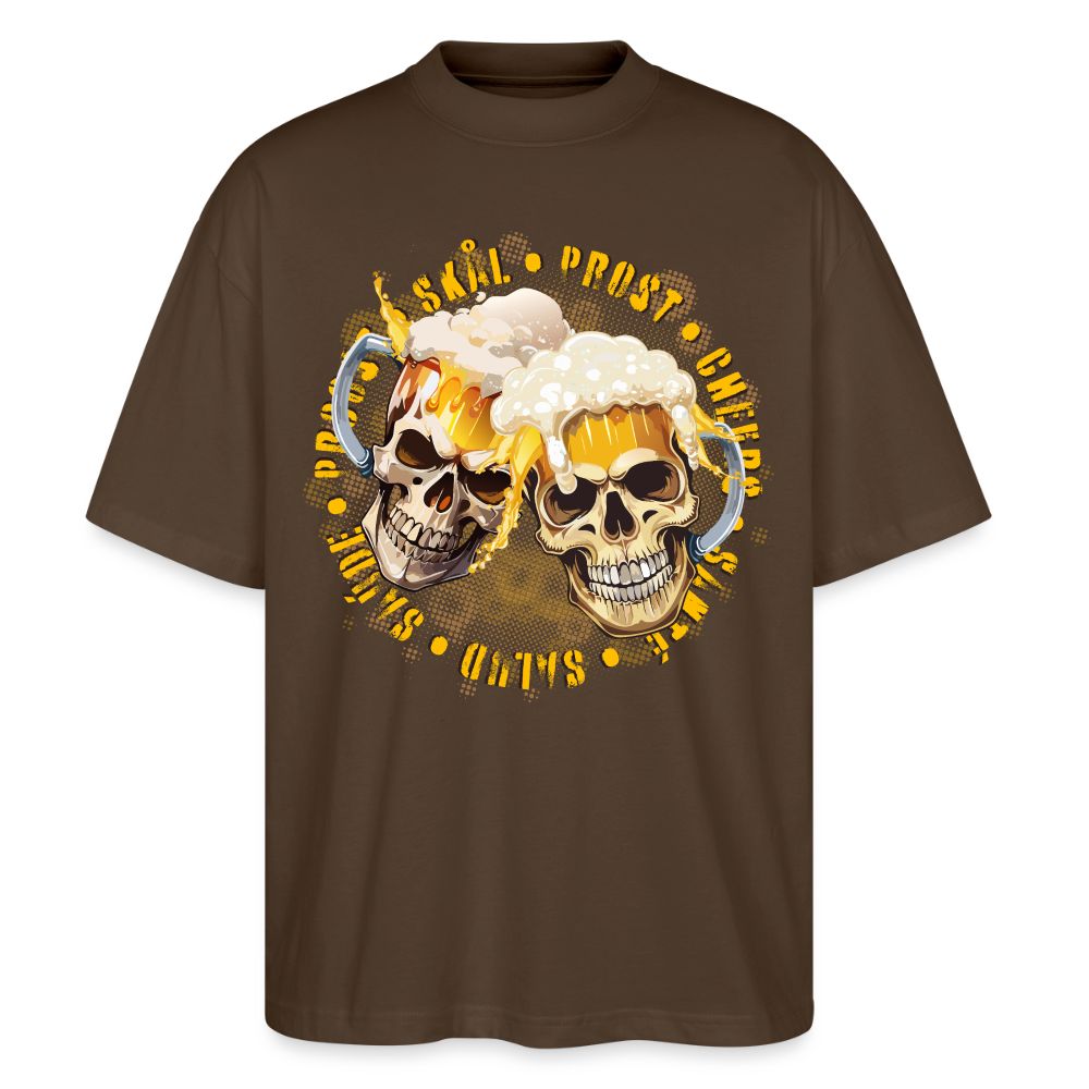 Party Skull Design – Oversized Unisex Bio T-Shirt - Dunkelbraun