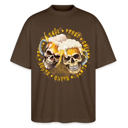 Party Skull Design – Oversized Unisex Bio T-Shirt - Dunkelbraun