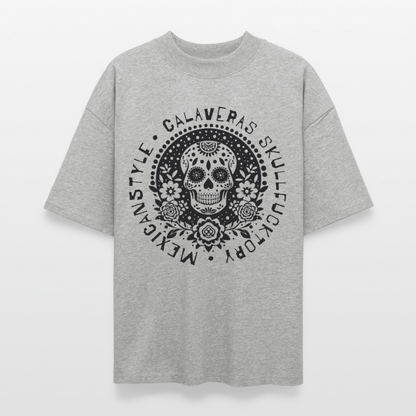 Sugar Skull Black Design - Oversized Unisex Bio T-Shirt - Grau meliert