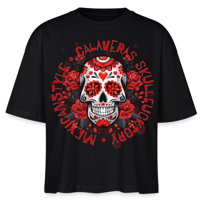 Sugar Skull Rosen Design - Frauen Boxy Bio-T-Shirt - Schwarz