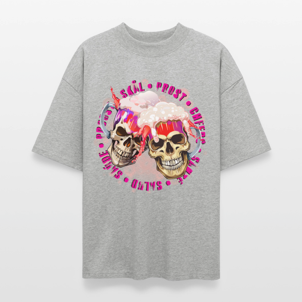 Party Skull Design Pink – Oversized Unisex Bio T-Shirt - Grau meliert