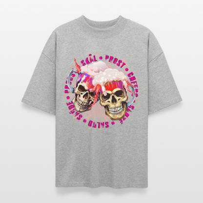 Party Skull Design Pink – Oversized Unisex Bio T-Shirt - Grau meliert