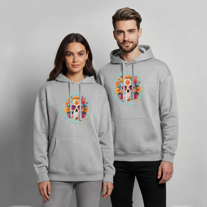 Sugar Skull Blumen Design – Oversized Unisex Hoodie - Grau meliert