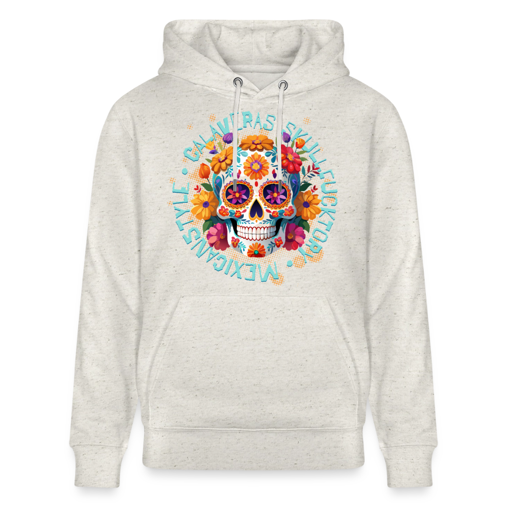 Sugar Skull Blumen Design – Unisex Bio-Hoodie - Beige meliert