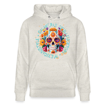 Sugar Skull Blumen Design – Unisex Bio-Hoodie - Beige meliert