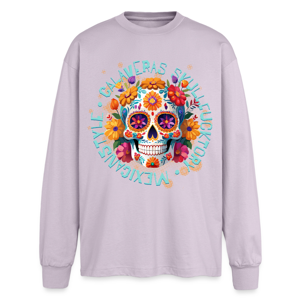 Sugar Skull Blumen Design - Oversized Langarmshirt - verblasstes Lila