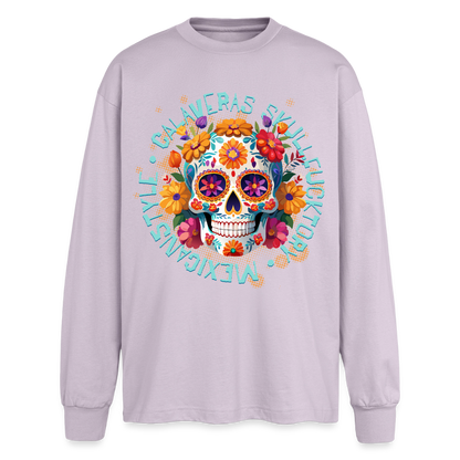 Sugar Skull Blumen Design - Oversized Langarmshirt - verblasstes Lila
