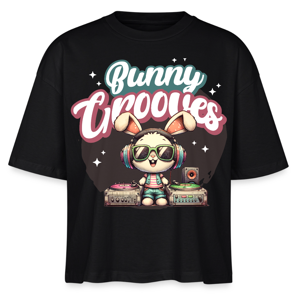 Bunny Grooves Design – Frauen Boxy Bio-T-Shirt - Schwarz