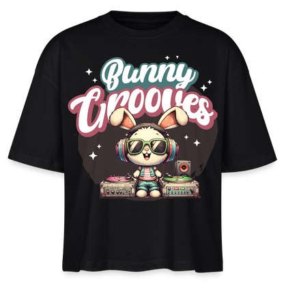 Bunny Grooves Design – Frauen Boxy Bio-T-Shirt - Schwarz