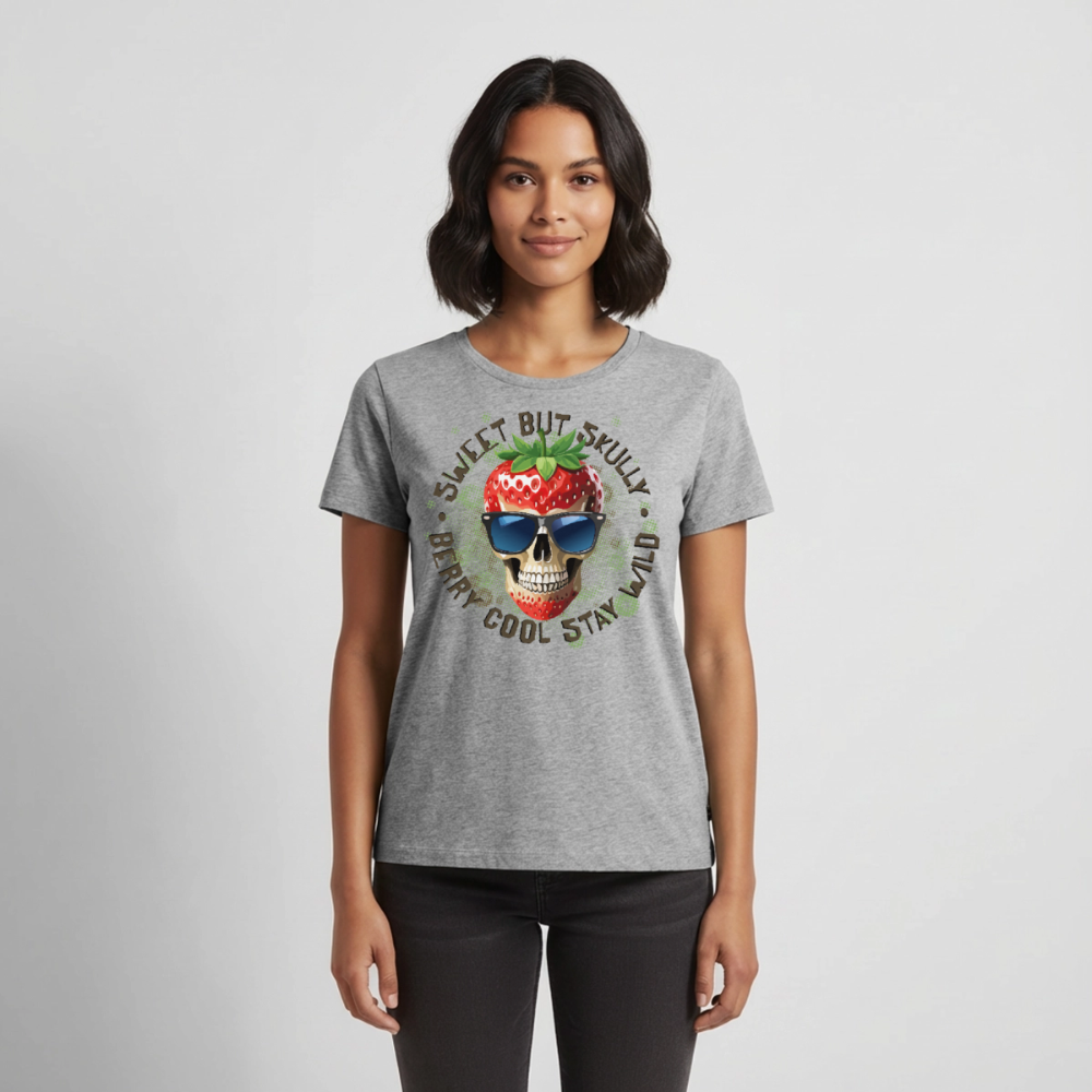 Strawberry Skull Design – Frauen Premium T-Shirt - Grau meliert