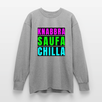Knabbra Saufa Chilla Design – Oversized Langarmshirt - Grau meliert