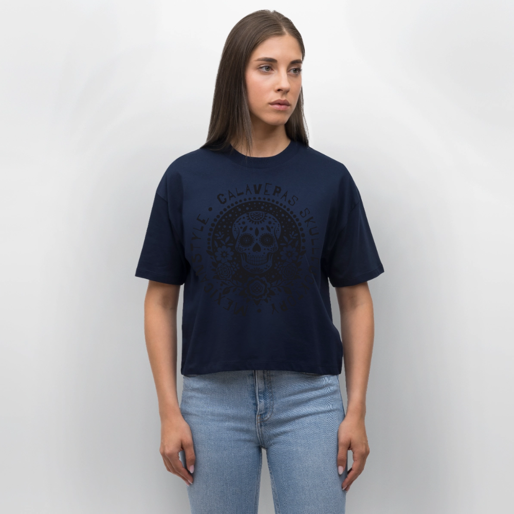Sugar Skull Black Design – Frauen Boxy Bio-T-Shirt - Navy