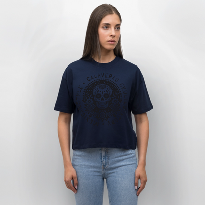 Sugar Skull Black Design – Frauen Boxy Bio-T-Shirt - Navy